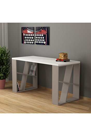 Mourah Home Honey Working Table with Storage Dual Slanted Shelves, Compact Desk for Home Office, Writing & Study