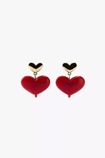 SU PERİSİ TAKI BİJUTERİ Red Brand Model Heart Earrings