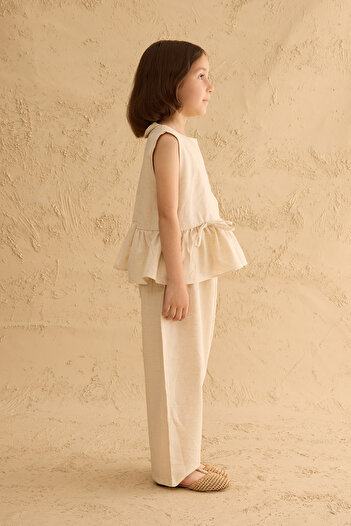 Fahhar Kids Ribbon Linen Suit Natural