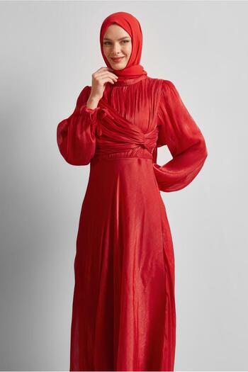 TRENDTESETTÜR Women's Red Busted Detail Evening Dress t 0226