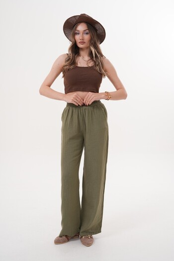 Laressi Muslin Trousers with Elastic Waist and Pockets