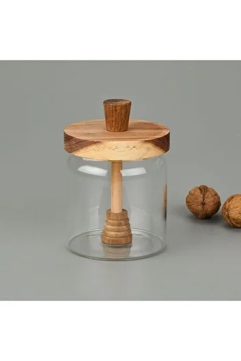 MİEN Mien Acacia Jar with Lid - Brown / Transparent - 450 ml
