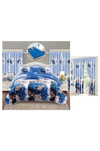 CHIRASO CHIRASO Finet Bedding Set, 8 Pieces with 2 Curtains, Fitted Sheet 180x200, Duvet Cover 200x230, 4 Pillowcases