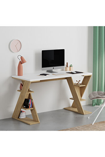 Mourah Home Papillon Modern Working Table With Storage, Study Desk with Open Shelves For Office, Home