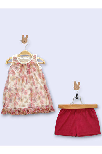 Kerimino Girl's Set with Strap Tulle Floral Shorts