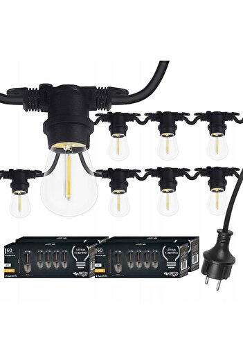 LEDBOX Decorative LED Garland for Outdoor Use, 20m, Interconnectable, 20 Bulbs E27, Warm Light, Energy Clas