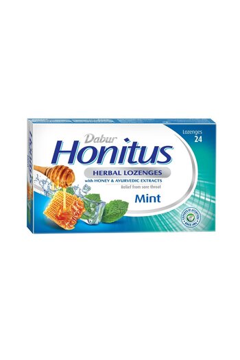 Dabur Honitus Herbal Lozenges Mint 24 pcs | Ayurvedic Cough & Throat Relief with Tulsi, Mulethi