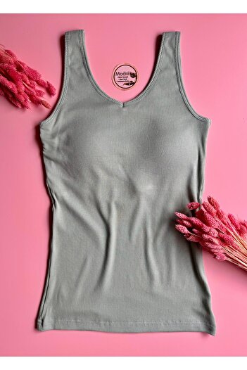 VicTroy Bratique V Yaka | 3'lü Siyah, Beyaz ve Yeşil Renk Sütyenli Modal Kumaş Kaşkorse Kadın Tshirt-Atlet