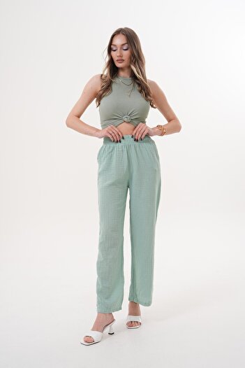 Laressi Muslin Trousers with Elastic Waist and Pockets