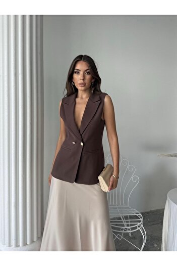 BUTİK ELAJ Women's Brown Modal Fabric Vest