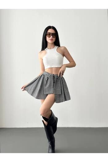 Friday Mood Women's Tie Detailed Gingham Shorts Skirt