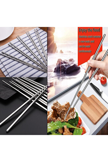 PUFO Set of 5 pairs of Pufo steel sushi chopsticks, 22 cm, silver