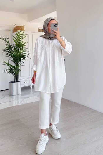 Ka Hijab Doha Sequin Detail Shirt - White