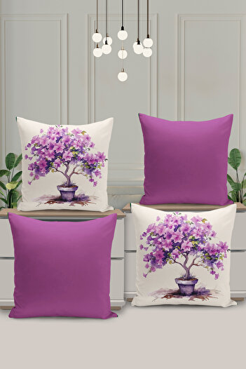 Filamente 4-Piece Double-Sided Digital Printing Throw Pillow Cover with Floral Pattern