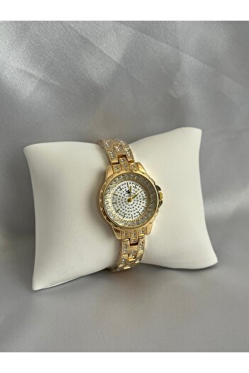 QUARTZ Stoned Cord Stone Dial Stylish Gold Women's Watch