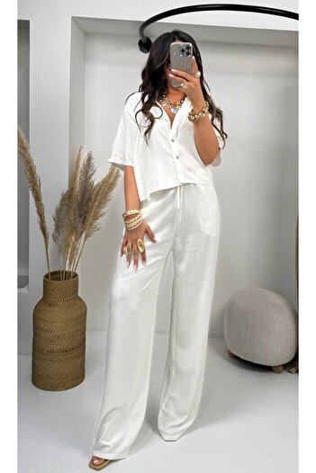 Sohotique By P Linen Short Shirt Trousers Suit Ecru