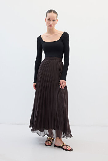 Hooopstore Allure Chiffon Pleated Brown Skirt