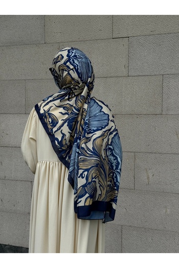 Qalortex Scarf Şal din bumbac moale cu model Luna-albastru