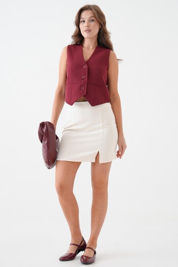 Saade Burgundy Pocket Detailed Pencil 3 Button Closure Lined Vest