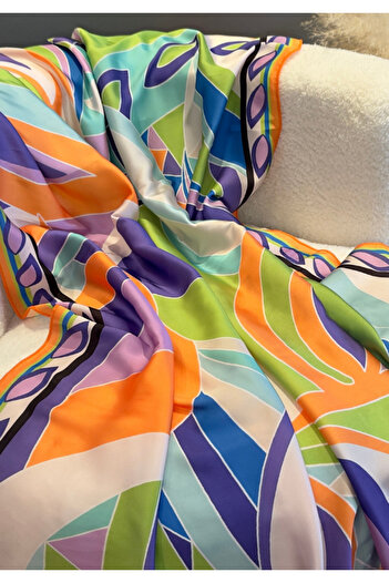 QYMOS PRIVE Live Colorful Geometric Patterned Skirt Pareo Non-Seeing Chiffon Satin