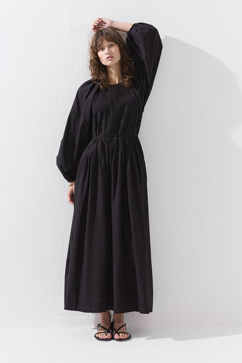 Hooopstore Ribbed Cotton Voile Black Dress