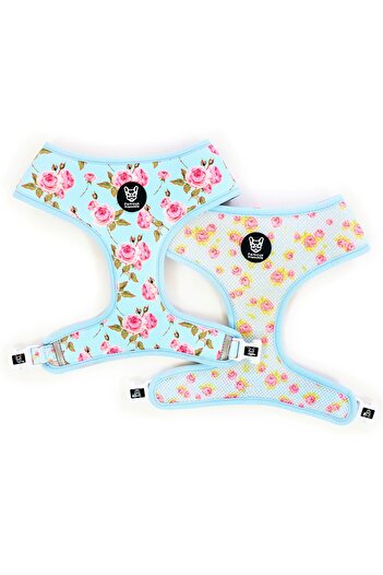 Famous Frenchie 3-piece set, reversible harness, leash, dog bag accessory, Roses are Pink