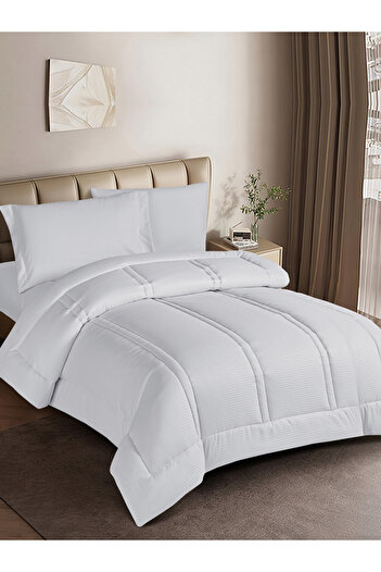 Donetella Comforter Set Single Size, 4-Pcs, 170x230 cm, Striped, All Season, Microfiber, 350 GSM