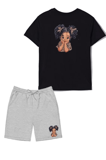 makiteks Set of 2 Printed Girls' Cotton Shorts Tshirt Suit Girl 5 6 7 8 9 10 11 12 13 14 Years Old T-Shirt