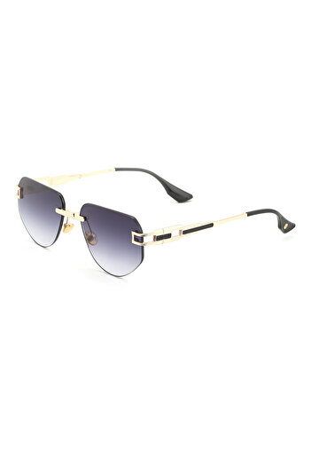 TomyHelf Geometric Design Black Cutout Glass Gold Handle Women's Sunglasses