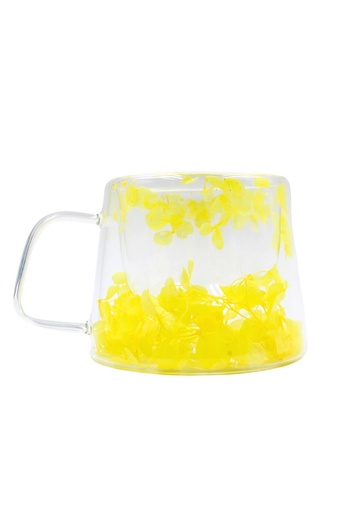 ECARLA Yellow hydrangeas mug, double walled, borosilicate glass, 180 ml, SZK155