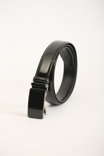 KASVA DERİ 3.5 cm Black Patent Leather Belt Automatic