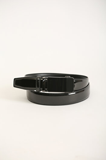 KASVA DERİ 3.5 cm Black Patent Leather Belt Automatic