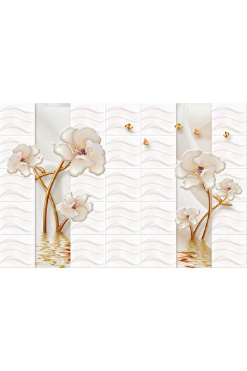 media Photo wallpaper White marble flowers, abstract, 250 x 200 cm