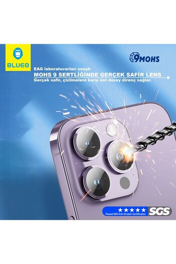 BLUEO Sapphire iPhone 16 Pro Max Uyumlu 9 MOhs %99.99 Safir Gold / Desert Titanium Kamera Lens Koruyucu