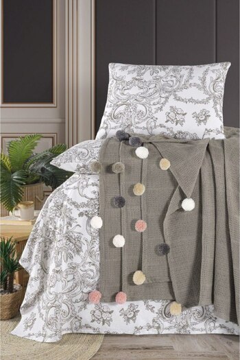 Sudemhome Double Pompom Cotton Boxed Dowry Pique Set Mink