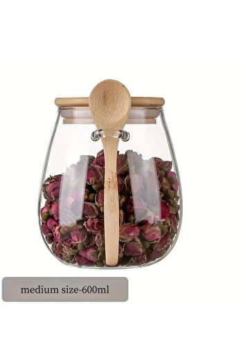 OEM LUNA LUX Borcan de sticla cu capac si lingurita din bambus 600 ml