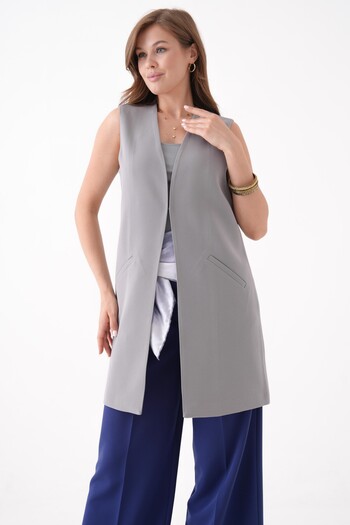 Saade Gray Agraf Relaxed Cut Vest with Closing Pockets
