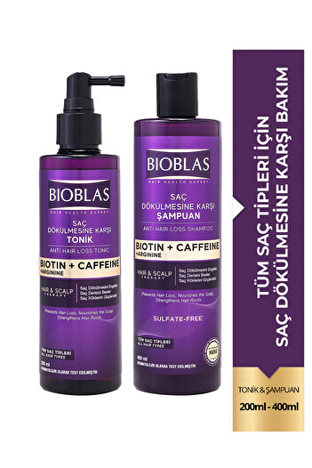 Bioblas Kafein Arjinin Biotin Saç Dökülmesi Karşıtı Şampuan 400 Ml+Kafein Arjinin Biotin Saç Toniği 200 ML