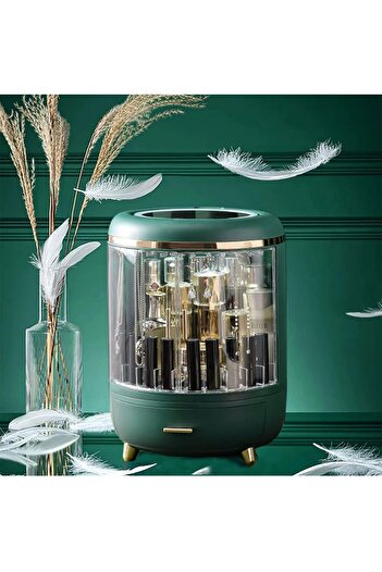 Un Luxury Makeup Organizer with Clear Doors and Rotating LED Mirror - Stylish and Functional Storage!
