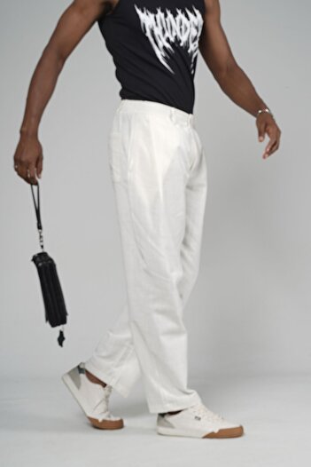 Butik Trend Biz Baggy Fit Lycra Linen Fabric Pleated Trousers