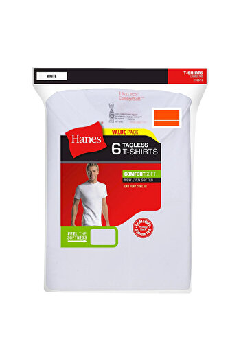 HANES تي شيرت رجالي ComfortSoft أبيض برقبة دائرية مكون من 6 قطع
