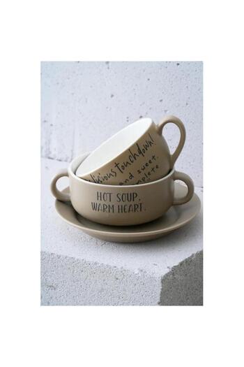 ACAR Blush 3 Piece Khaki Color Bowl and Mug Set Mst507