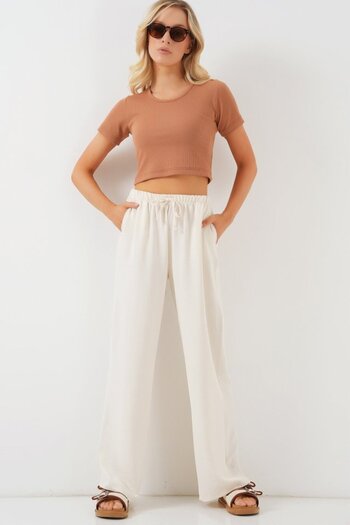 Edolika High Waist Wide Leg Trousers - Cream