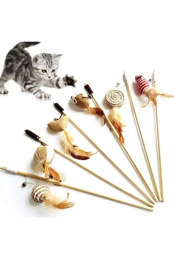 TaoTaoPets 7 Pcs Interactive Cat Feather Wand Toy Set, Activity Cat Nip Toys Feather Toys Collection Gift Box