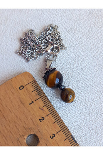 ayrestyle Minimalist Women's Necklace with Tiger Eye and Hematite Natural Stone Silver Color 45 cm Chain