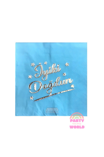 party world 🎉   Καλή ημέρα γενεθλίων Επιχρυσωμένο Χαρτοπετσέτα Μπλε – 16 Τεμάχια 🎉