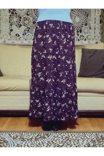 hoaryage Bohemian, Ethnic Printed Long Skirt, Holiday Beach Dress, Elastic Waist, Mevlana Viscose with 3 Layers of Ruffles