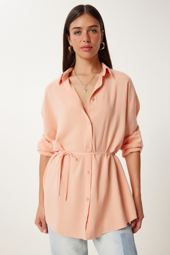 Lovelyİstanbul Linen Shirt with Tie Detail Peach Ldp0052