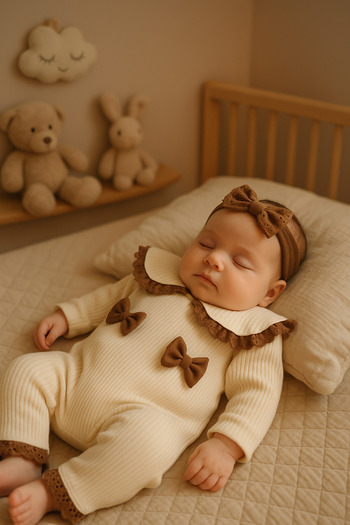 Cherub Baby Adel Scalloped Ruffled 100% Cotton Baby Girl Jumpsuit