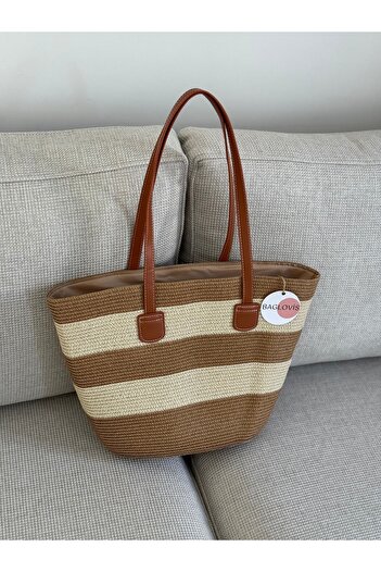BAGLOVİS Big Useful Straw Women's Shoulder Bag En42 Boy30